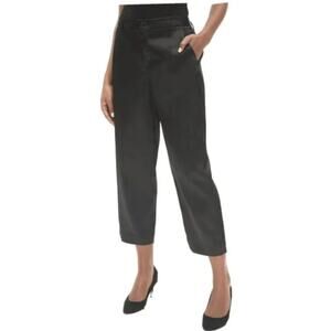 GAP Black Cropped Wide-Leg Satin Pants